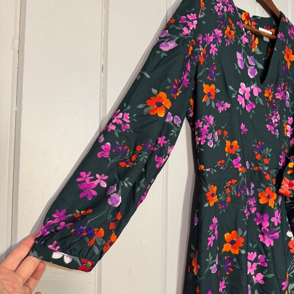 Calvin Klein Dress Green Floral Faux Wrap Midi Ruffles Size 4 in Malachite - Picture 8 of 16